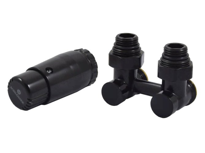 Комплект узла нижнего подкл SCHLOSSER угловой STANDARD 3/4 (Ral 9005) с термогол. М30х1,5, ниппеля 1/2Х3/4