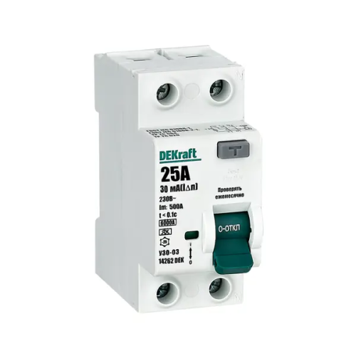 УЗО DEKraft 2P 25 А 30 мА 6 кА A 14262DEK