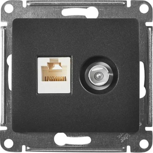 Розетка двойная компьютерная встраиваемая Systeme Electric Glossa RJ45 UTP cat 5e цвет антрацит GSL000789