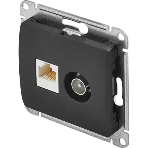 Розетка двойная компьютерная встраиваемая Systeme Electric Glossa RJ45 UTP cat 5e цвет антрацит GSL000789