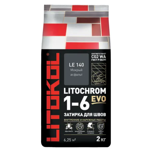 Затирка цементная Litokol Литохром 1-6 Эво цвет ЛЕ140 цвет мокрый асфальт 2 кг