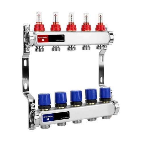 Группа коллекторная с расх. VARMEGA VM15105 ВР 1, под 130 насос, на 5 конт. 3/4 EK, нерж. сталь